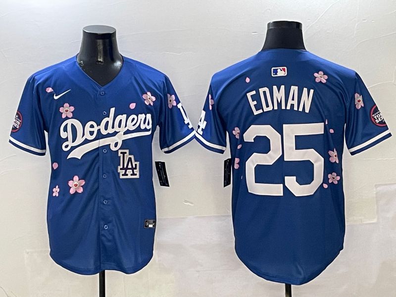 Men Los Angeles Dodgers #25 Edman Blue Sakura Edition 2025 Nike MLB Jersey style 9->los angeles dodgers->MLB Jersey